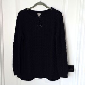 Talbots Black Wool Blend Crew Neck Textured Sweater - Medium Petite